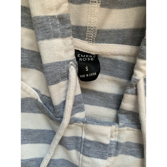 Emery Rose Pullover Women's Small Long Sleeve Shirt Gray White Stripe Hood - Picture 3 of 9